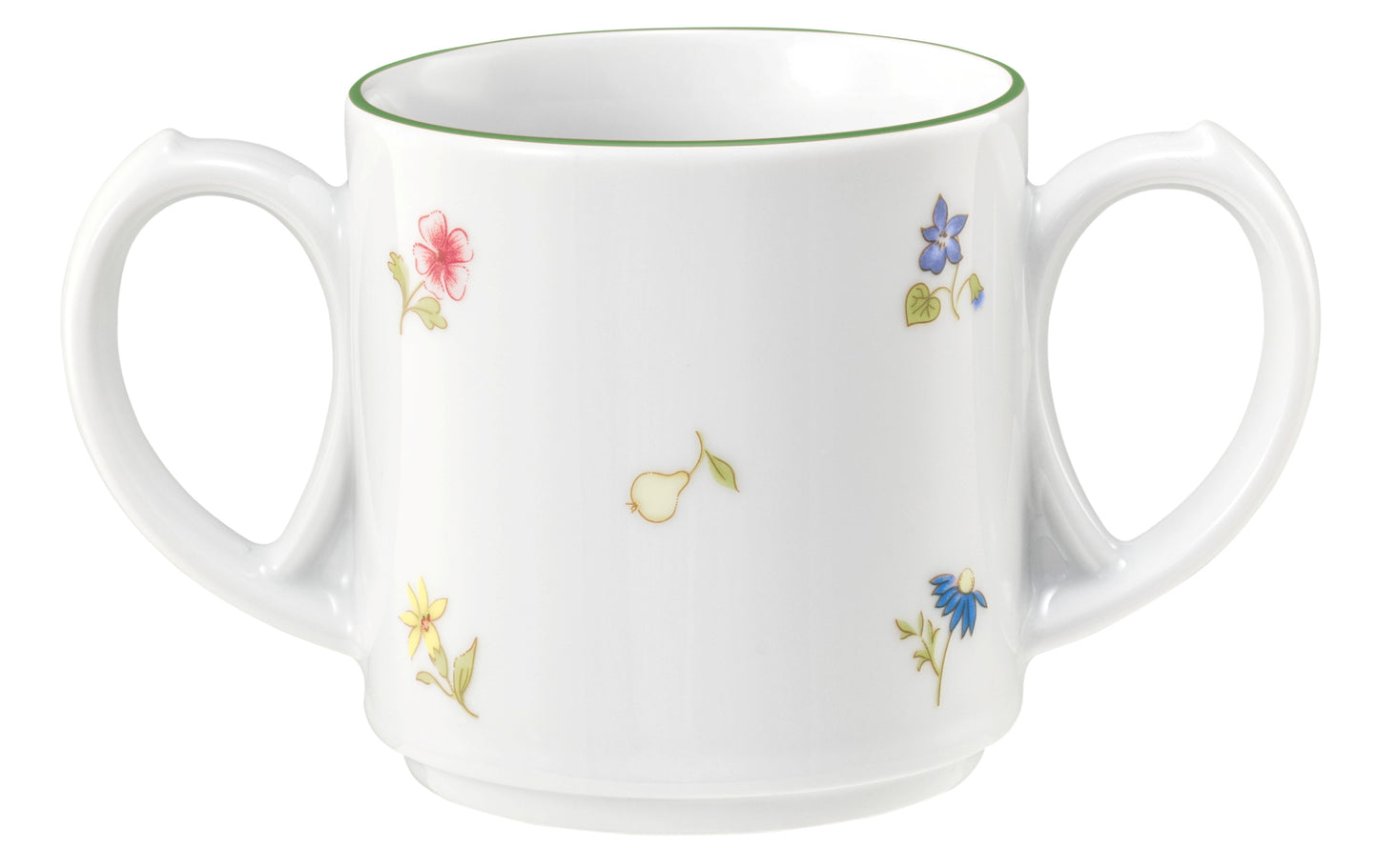 Zweihenkelige Tasse mit Blumenmuster