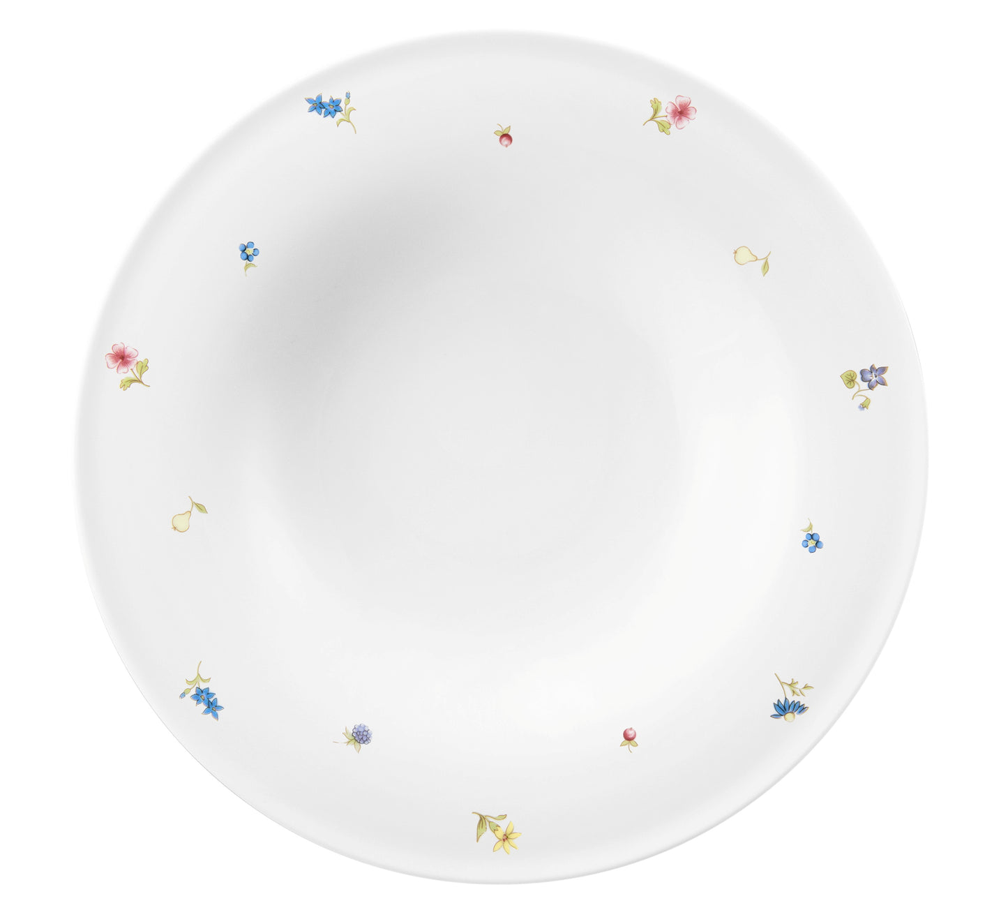 Weiße Suppenschale mit Blumenmuster.