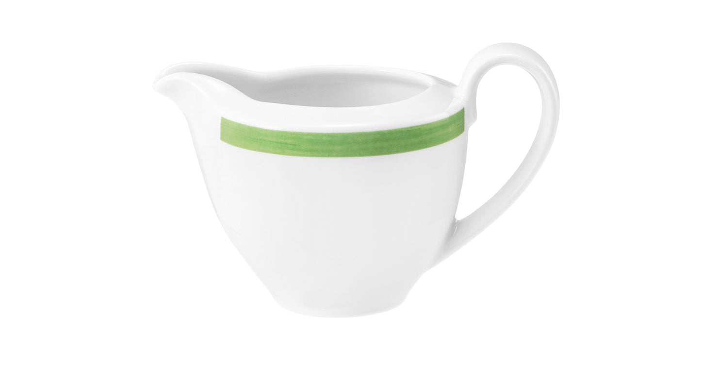 Weiße Kaffeekanne mit grünem Streifen
