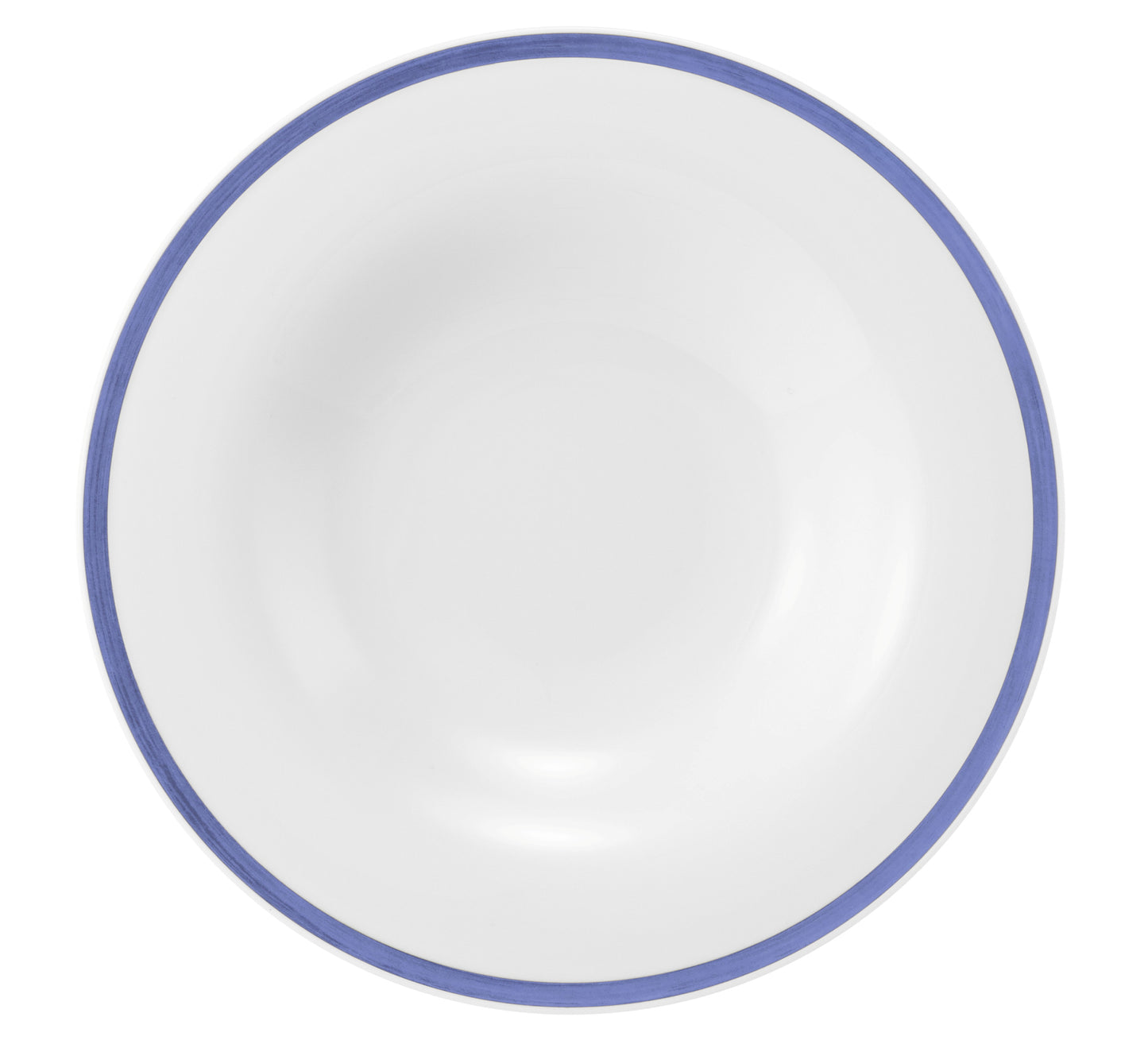 Flache Glasschale mit blauem Rand