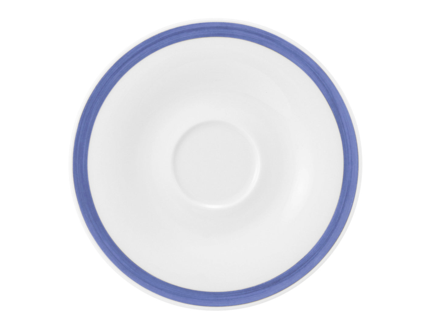 Weiße Untertasse mit blauem Rand