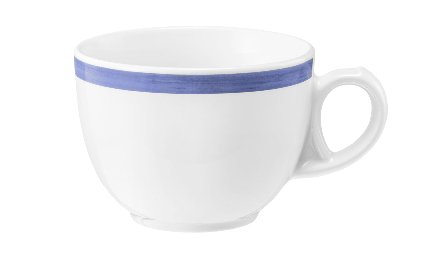 Weiße Kaffeetasse mit blauem Rand
