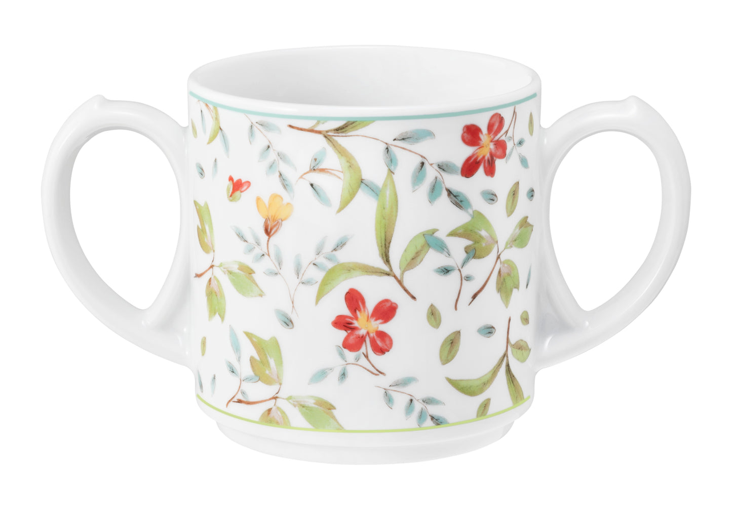Zweihenkelige Tasse mit Blumenmuster