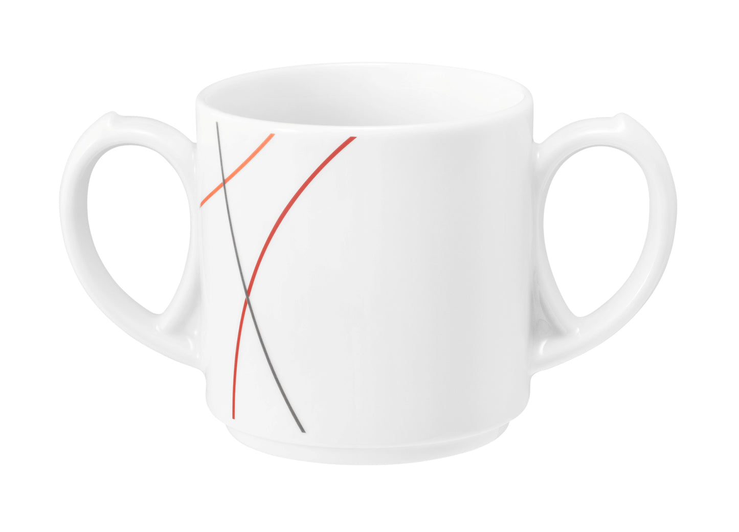 Weiße Tasse mit zwei Henkeln