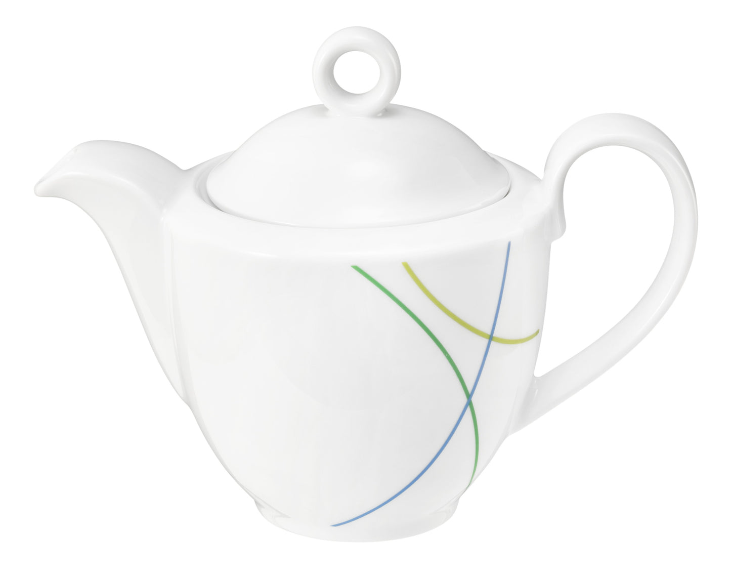Weiße Teekanne mit bunten Linien