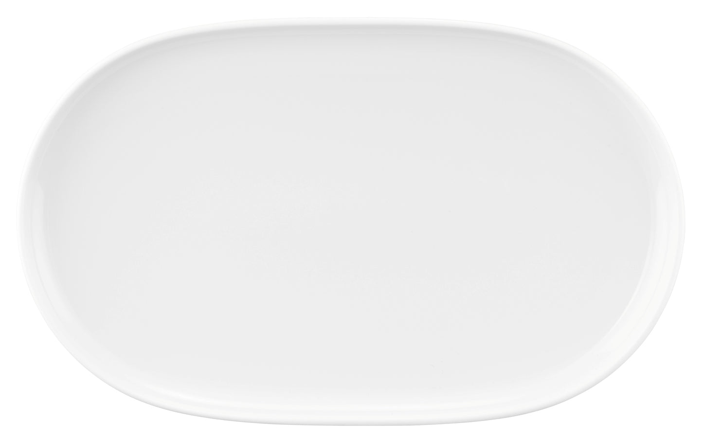 Leerer weißer Porzellanteller, oval.
