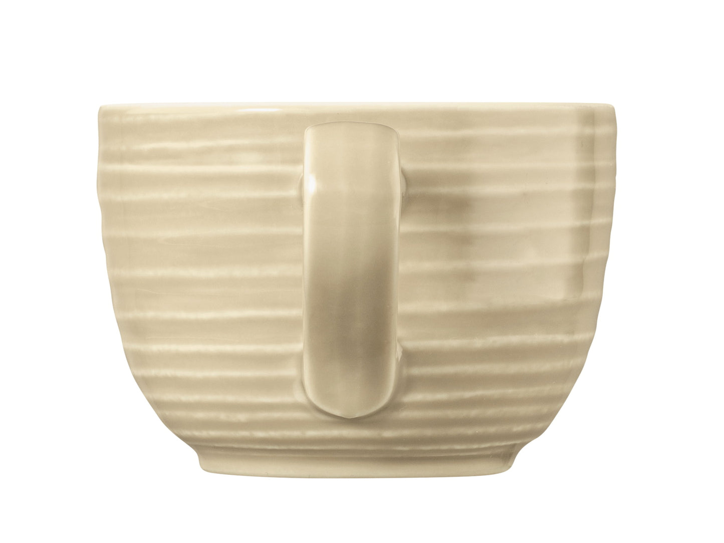 Beige Tasse mit Henkel.