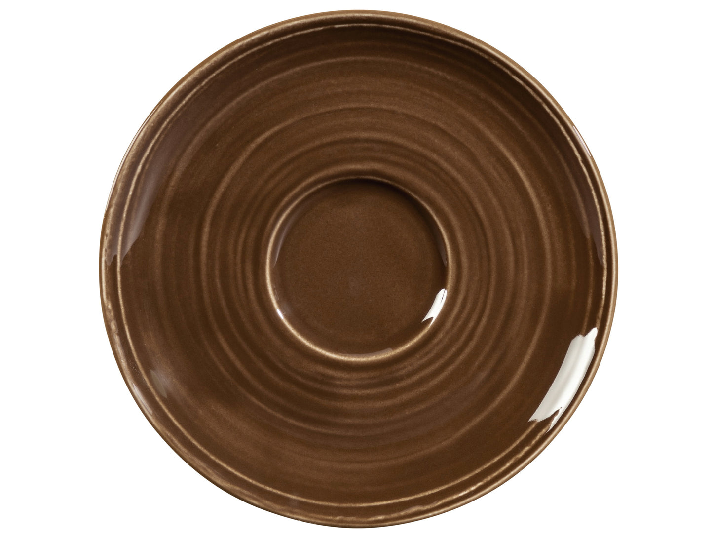 Braune Untertasse aus Keramik.