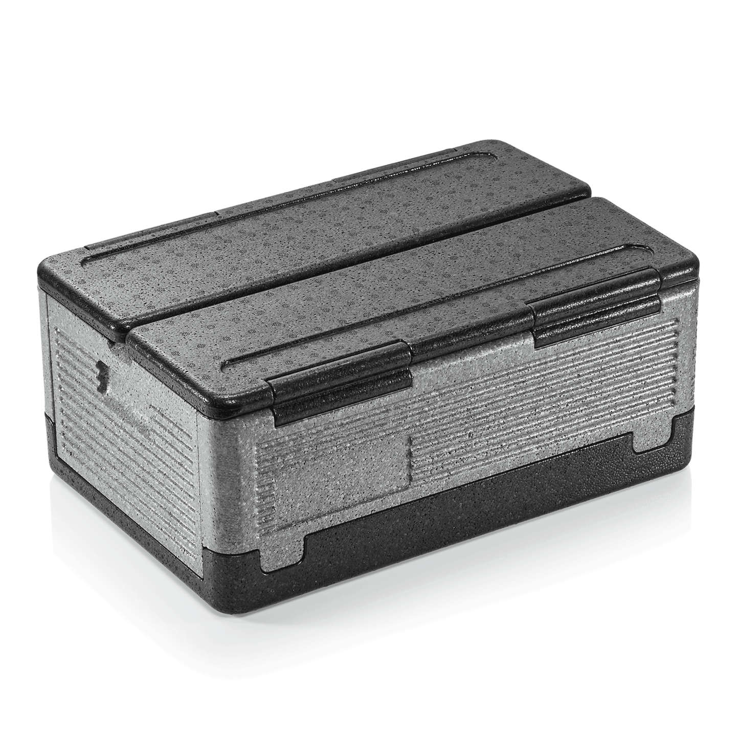 Isolierbox aus Styropor, geschlossen.