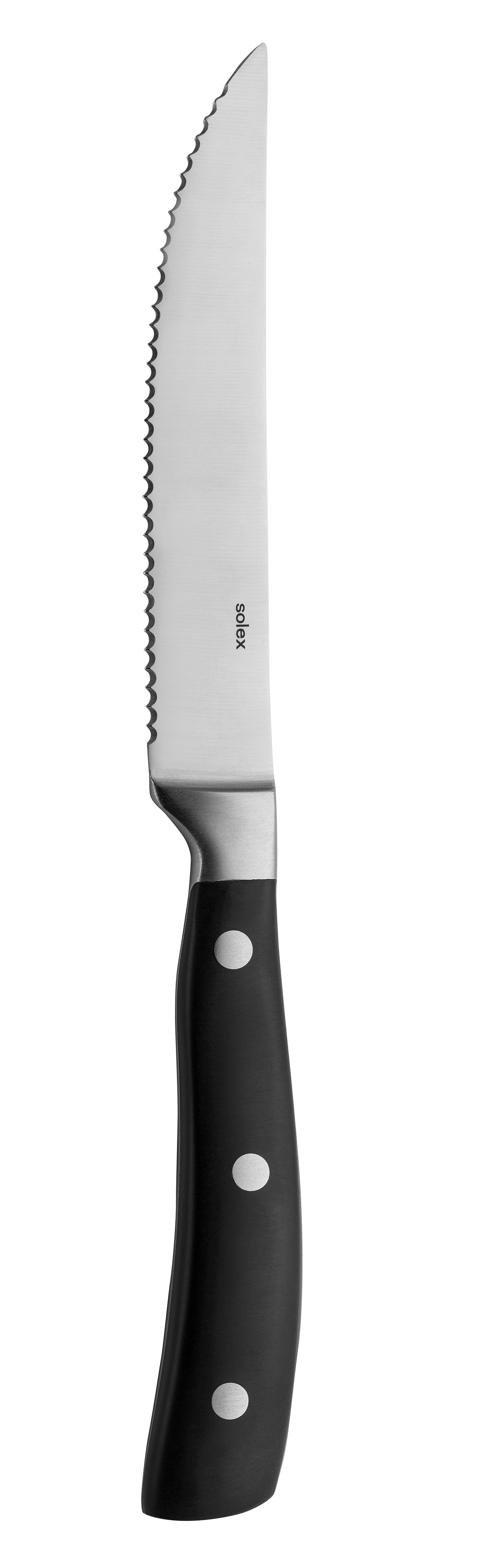 Steakmesser mit schwarzem Griff.