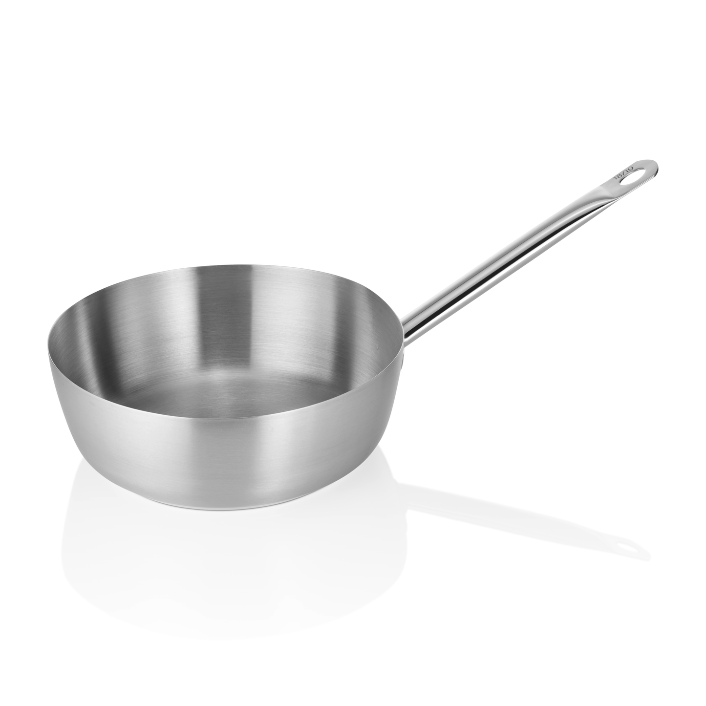 Edelstahlpfanne mit langem Griff.
