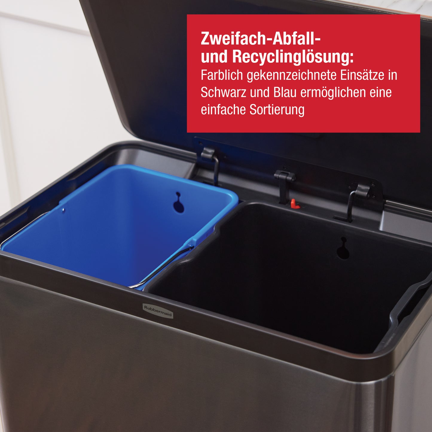Edelstahl‑Tretabfalleimer mit 2 Innenbehältern für Abfall & Recycling, 60 l, anthrazitfarben