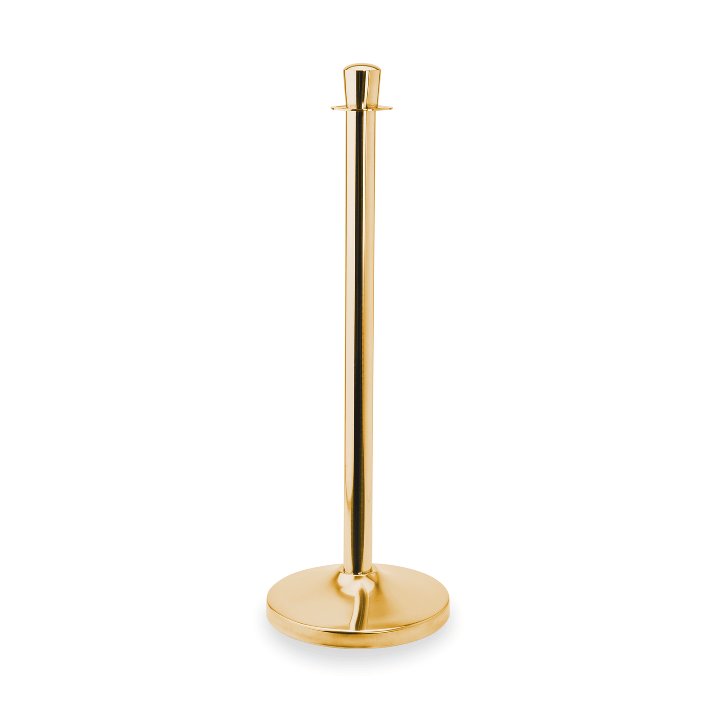 Goldener Absperrständer mit Seilhalterung.