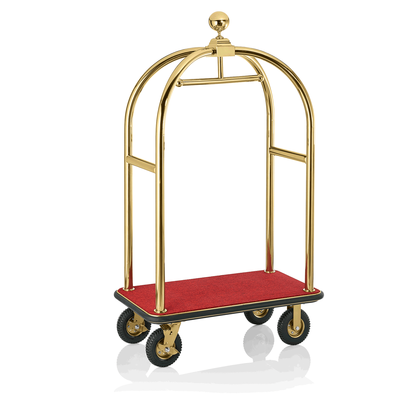 Gepäckwagen mit rotem Teppich.