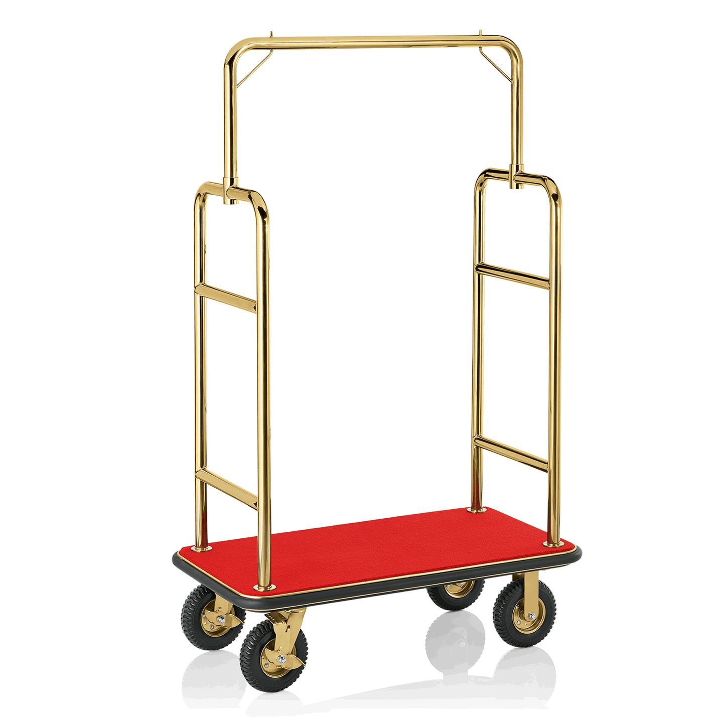 Gepäckwagen mit roter Plattform.