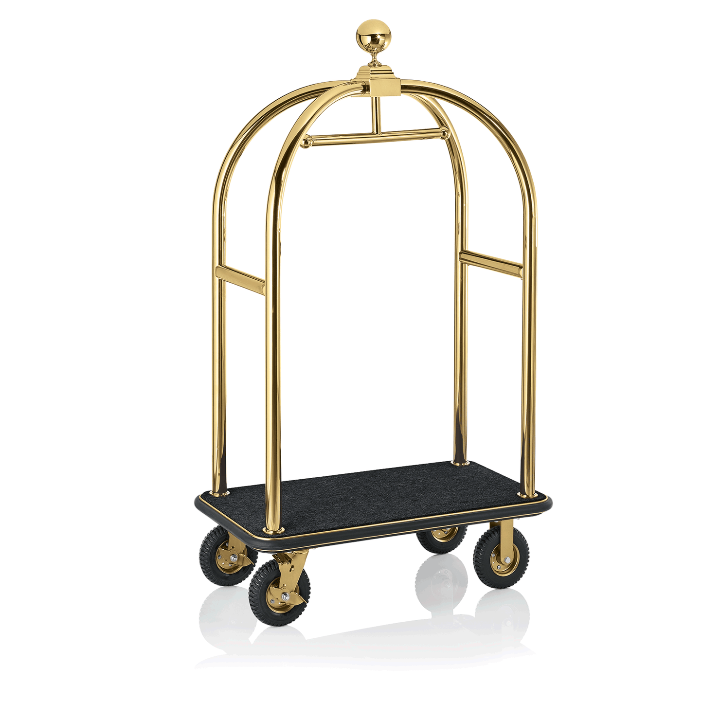 Gepäckwagen mit goldener Struktur.
