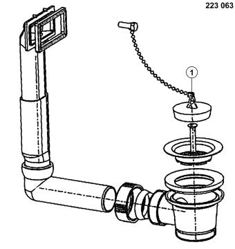 Siphon mit Abfluss und Stöpsel.