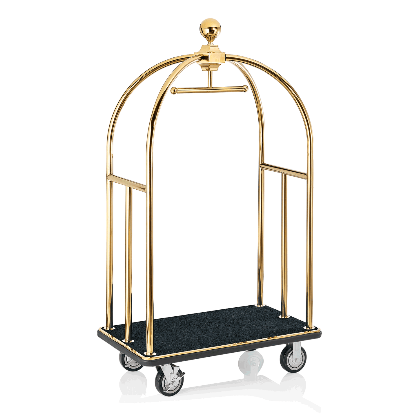 Goldener Hotelgepäckwagen mit Rollen.