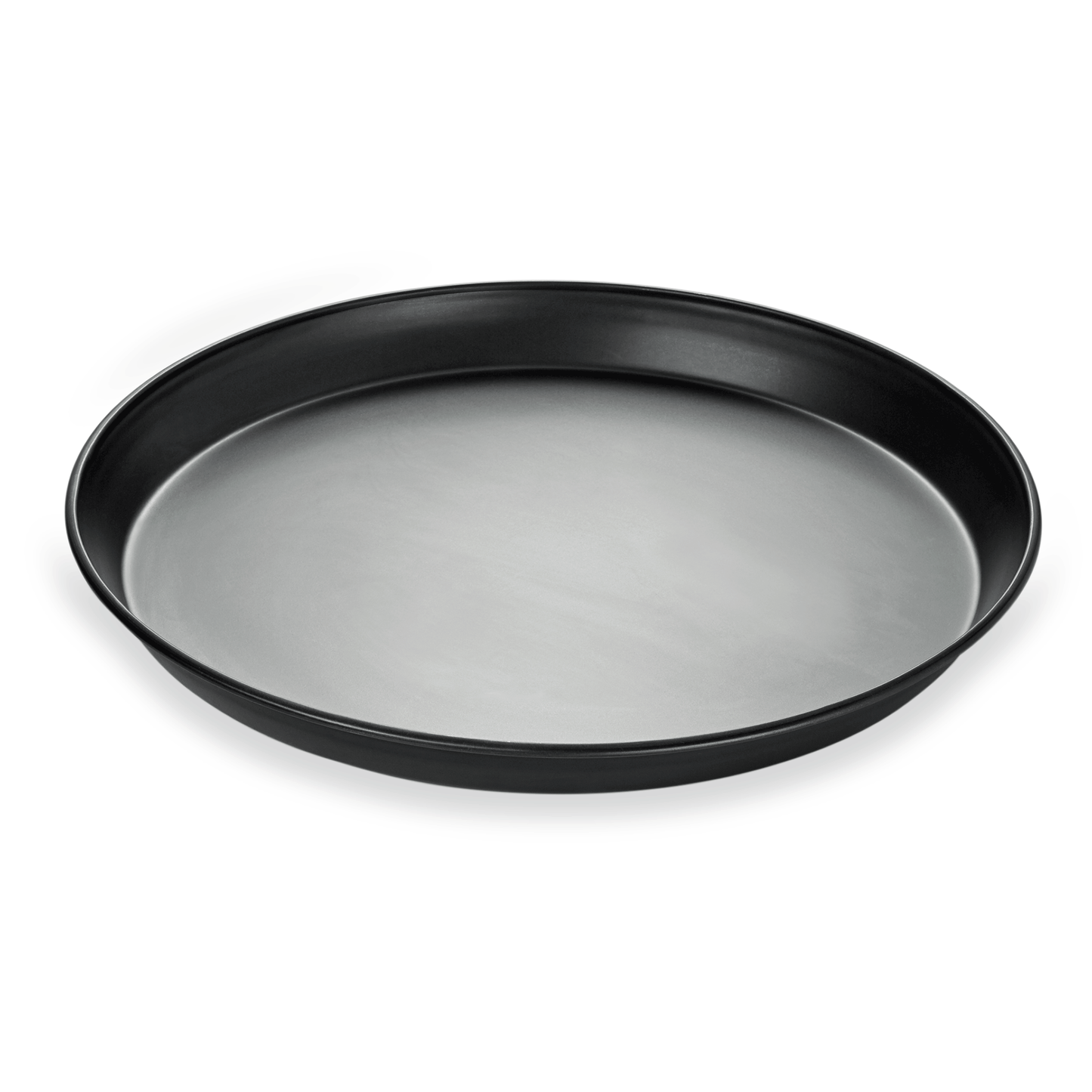 Schwarzes rundes Serviertablett, leer.