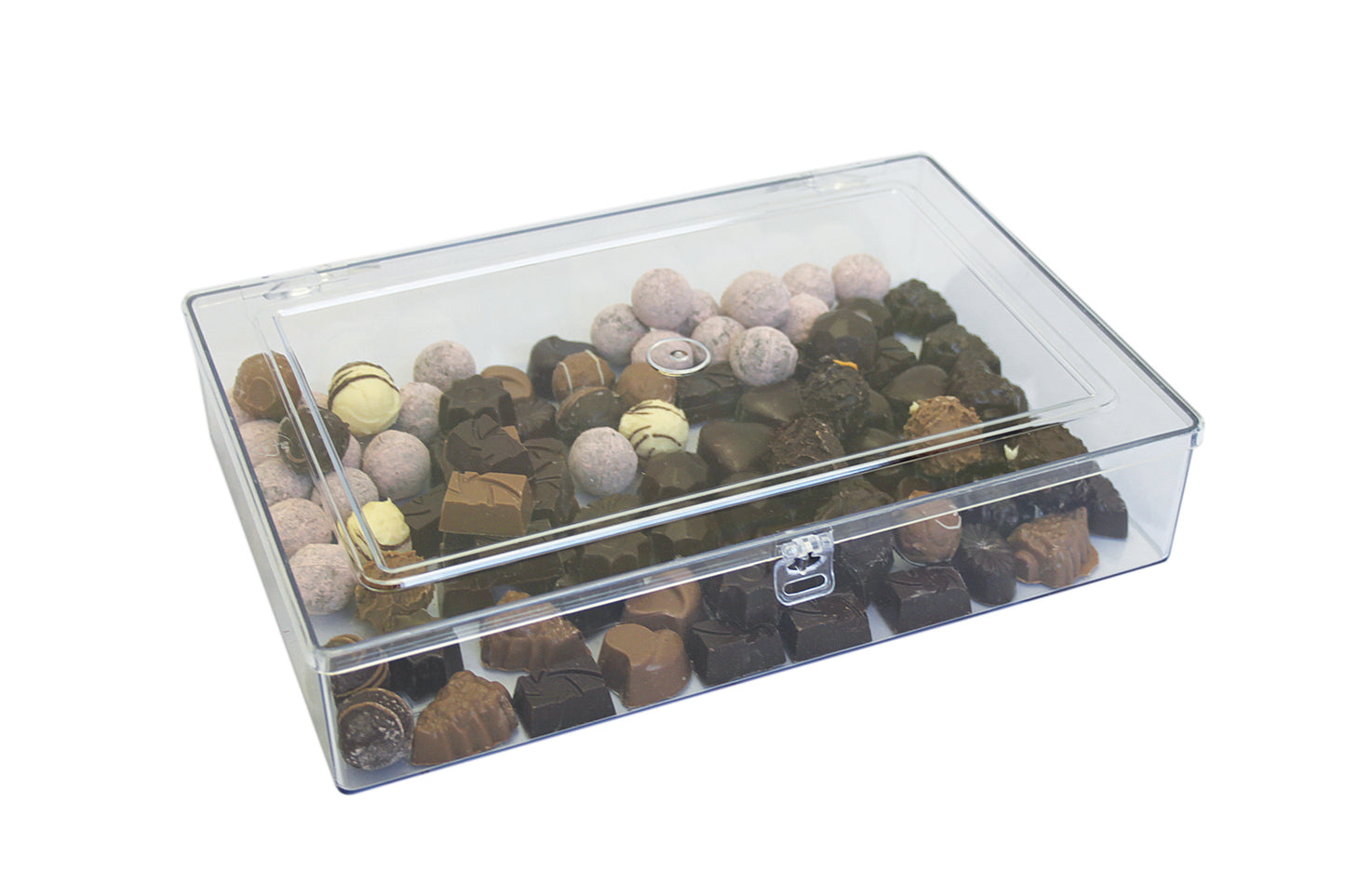 Pralinen in transparenter Box.