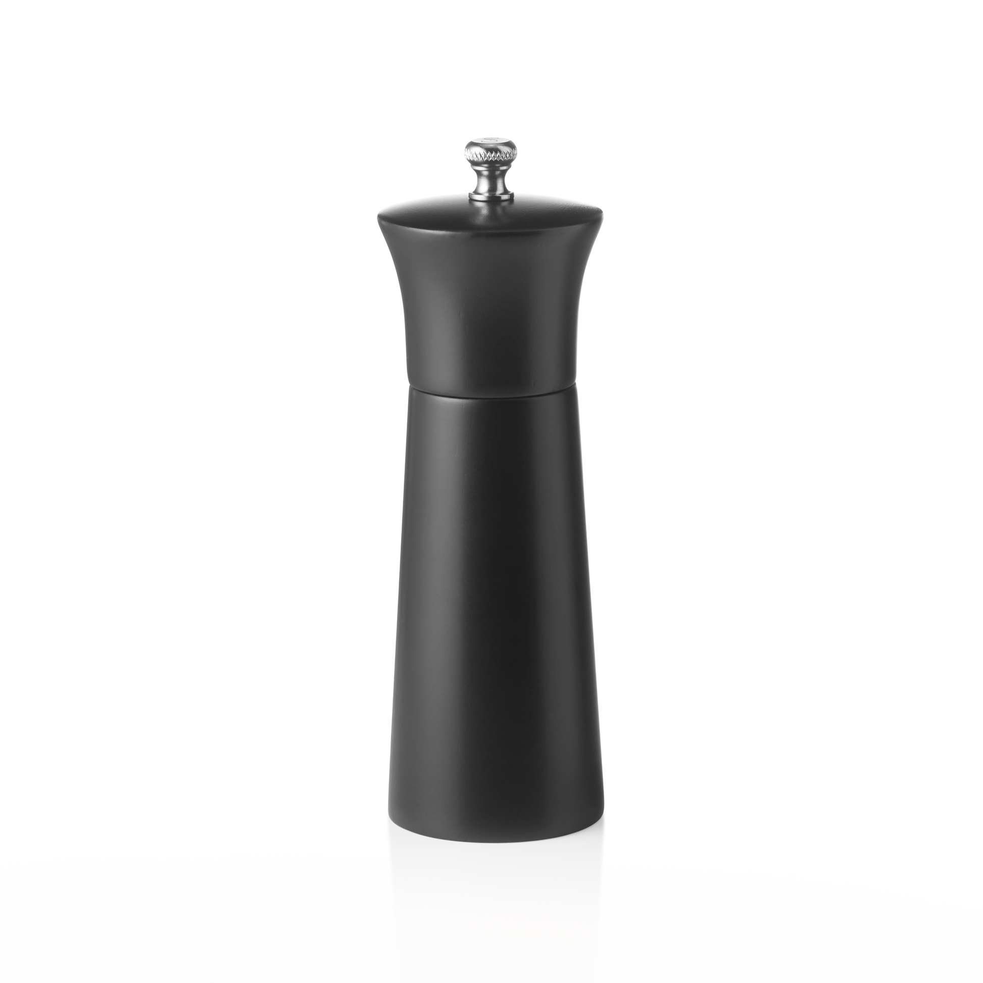 Schwarze Pfeffermühle auf weißem Hintergrund.