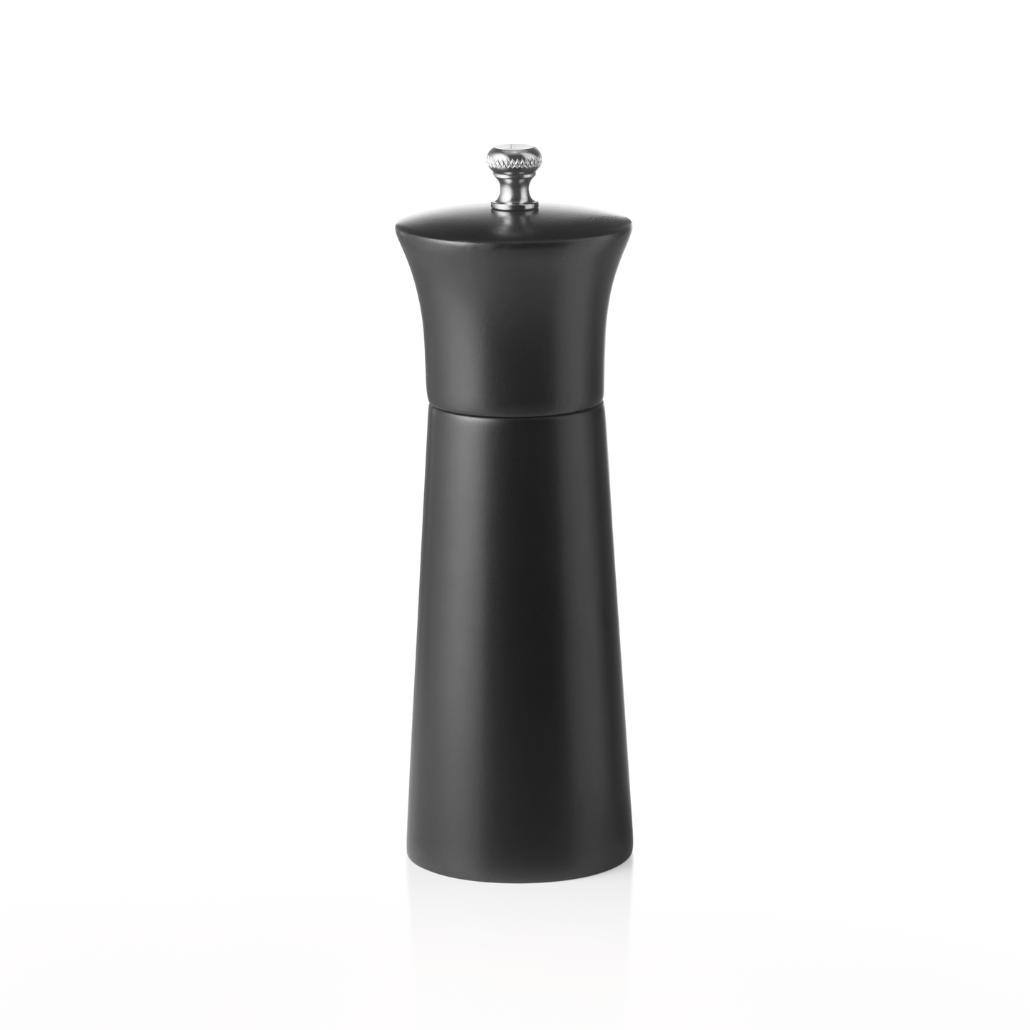 Schwarze Pfeffermühle auf weißem Hintergrund.