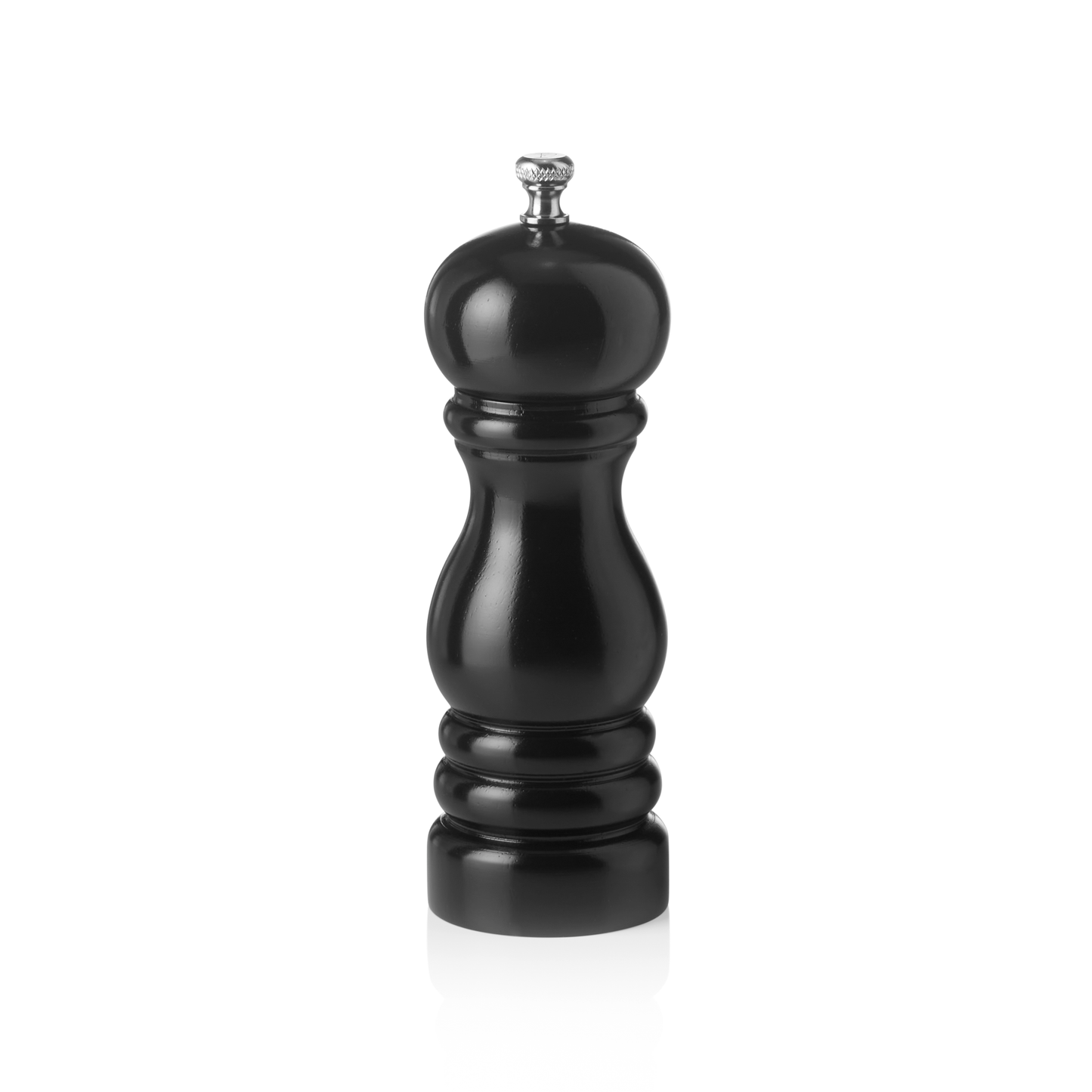 Schwarze Pfeffermühle auf weißem Hintergrund.