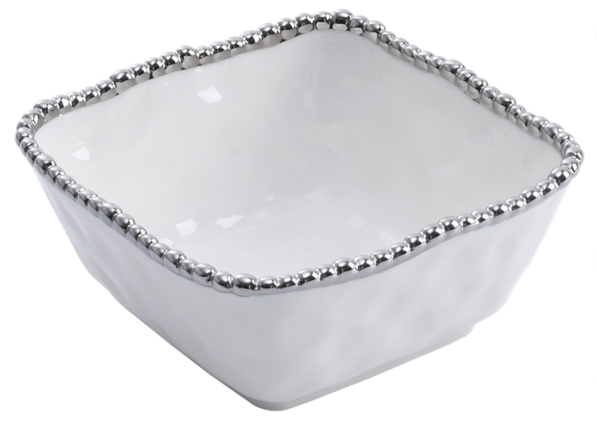 Weiße Schale mit silberner Bead-Umrandung