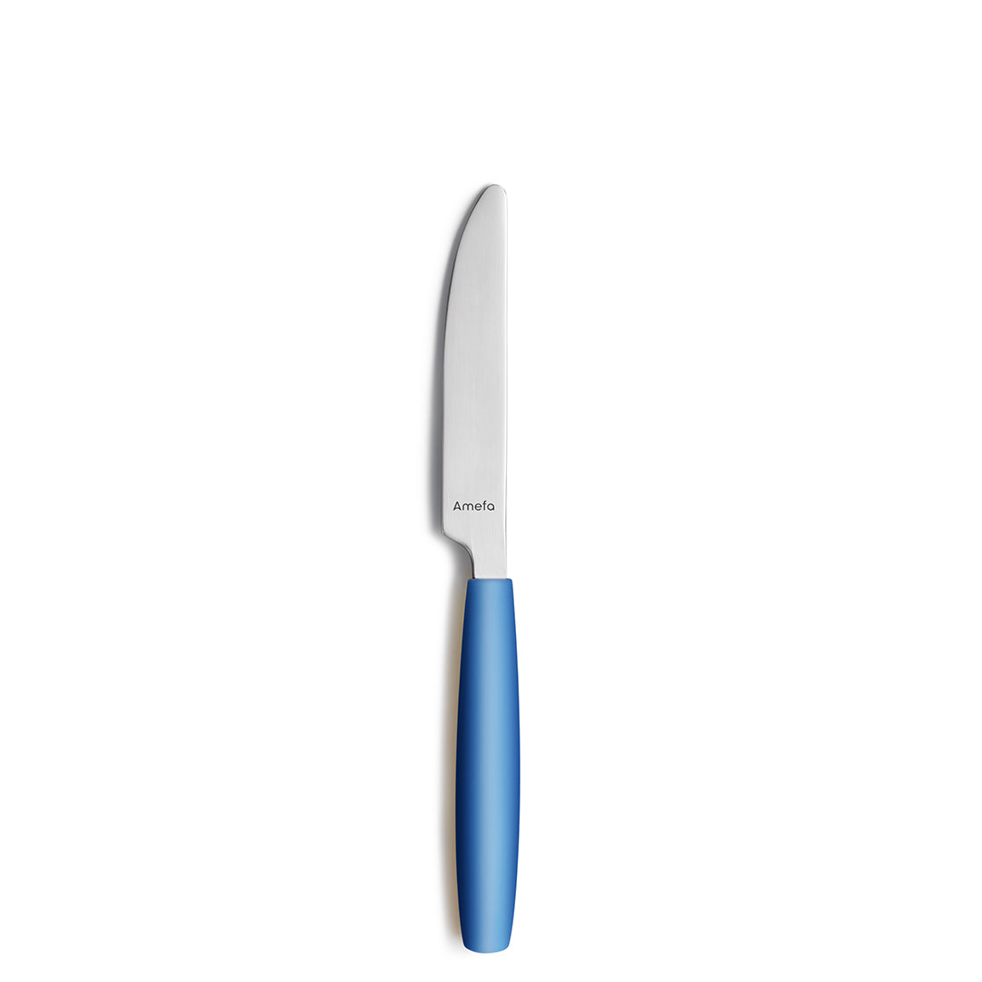 Messer mit blauem Griff auf weißem Hintergrund.