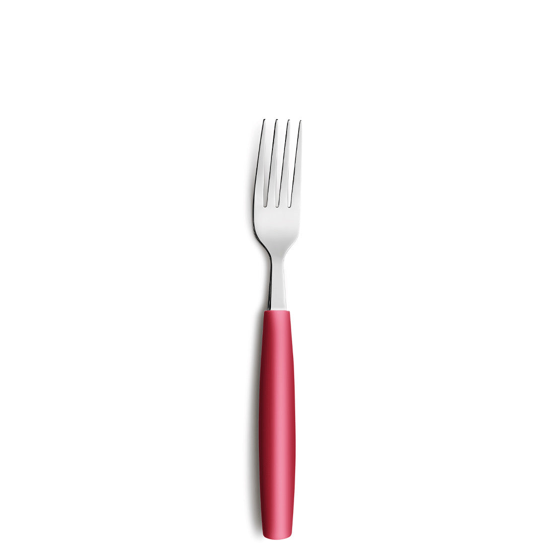 Gabel mit rotem Griff auf weißem Hintergrund.