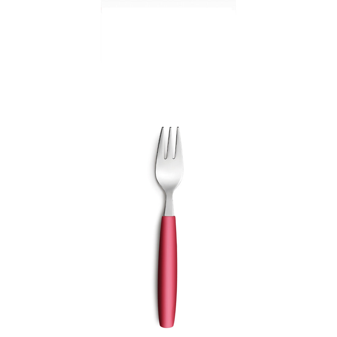 Gabel mit rotem Griff auf weißem Hintergrund.