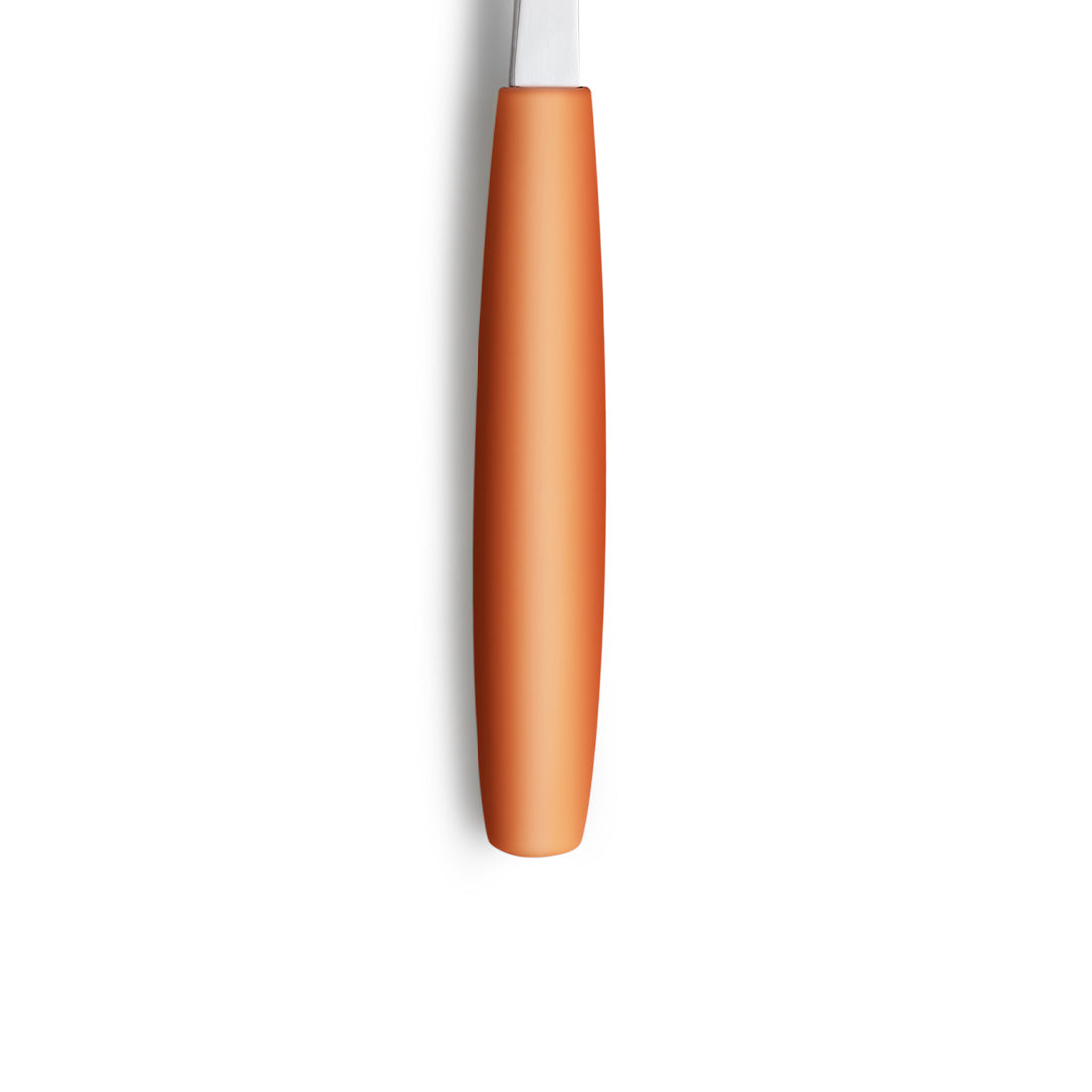 Orangener Messergriff auf weißem Hintergrund.
