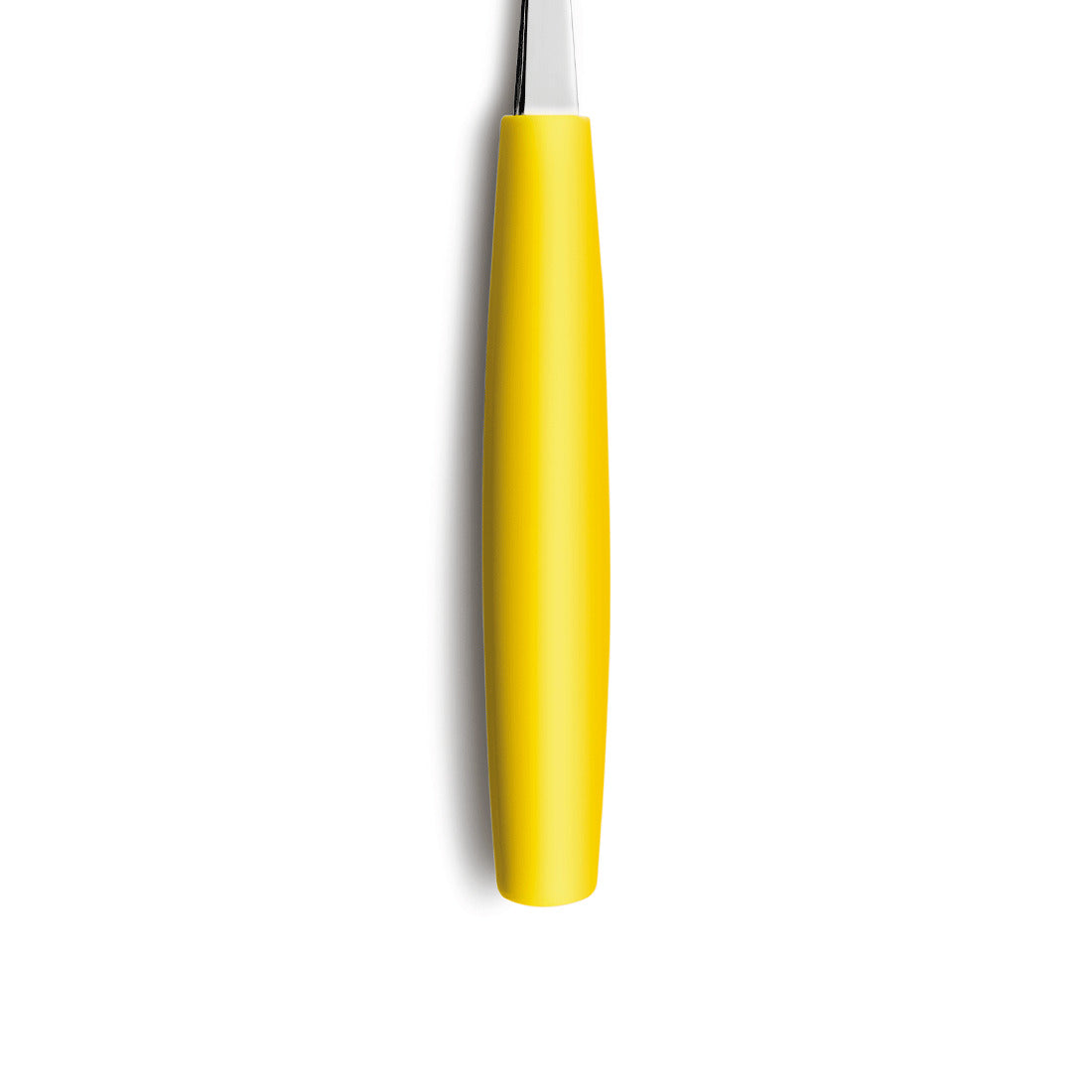 Gelber Griff eines Küchenmessers.