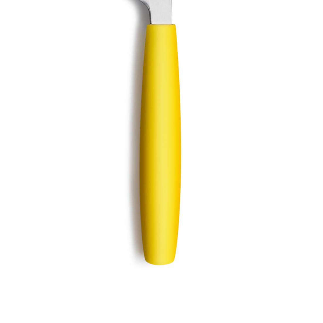 Gelber Griff eines Küchenutensils, Nahaufnahme.