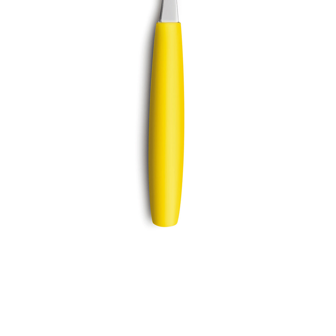 Gelber Griff eines Küchenmessers, Nahaufnahme.