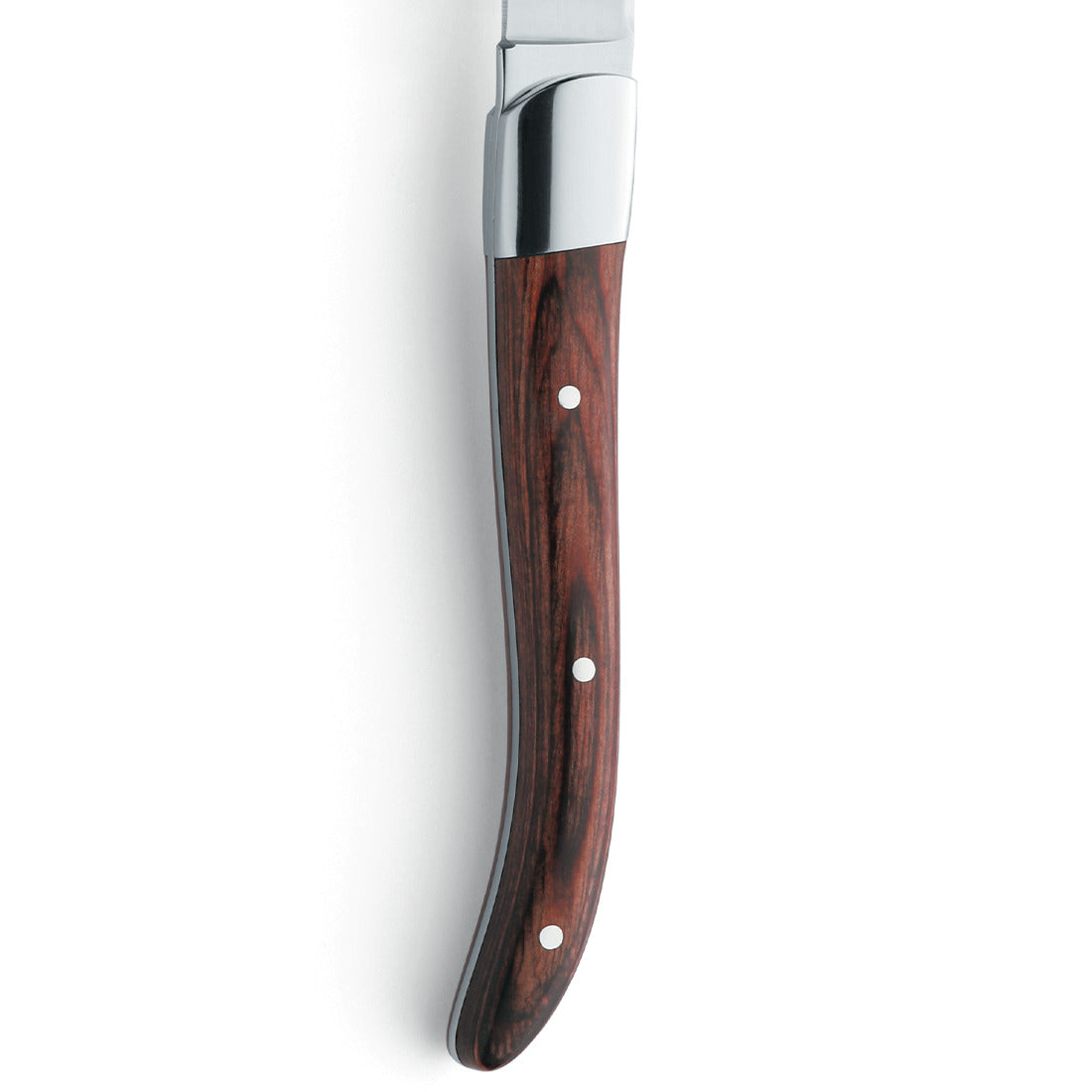 Holzgriff eines Messers mit Metallklinge.