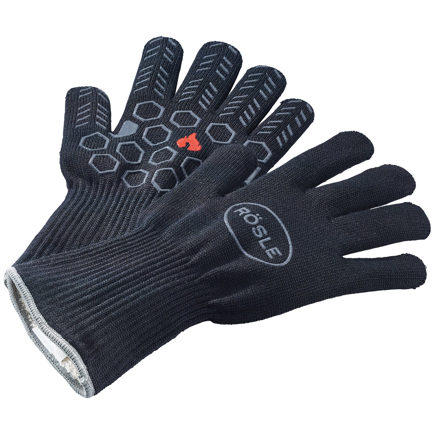 Schwarze hitzebeständige Handschuhe, Rösle.