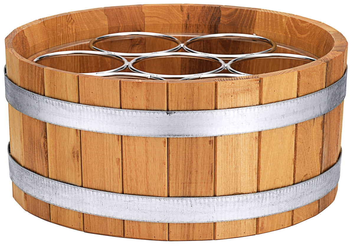 Holzfass mit Flaschenring für Wein.