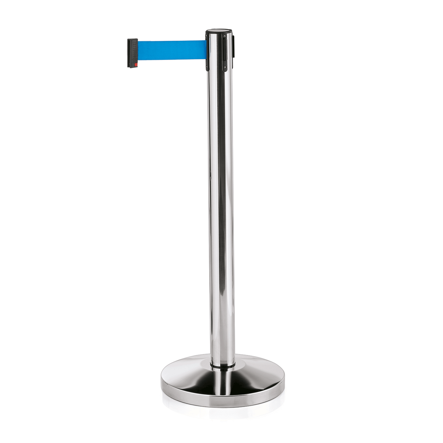 Absperrständer mit blauem Gurt.