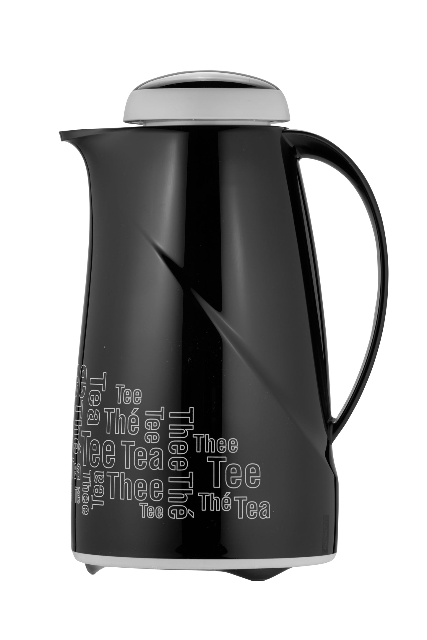 Schwarze Teekanne mit Schriftzug "Tea".