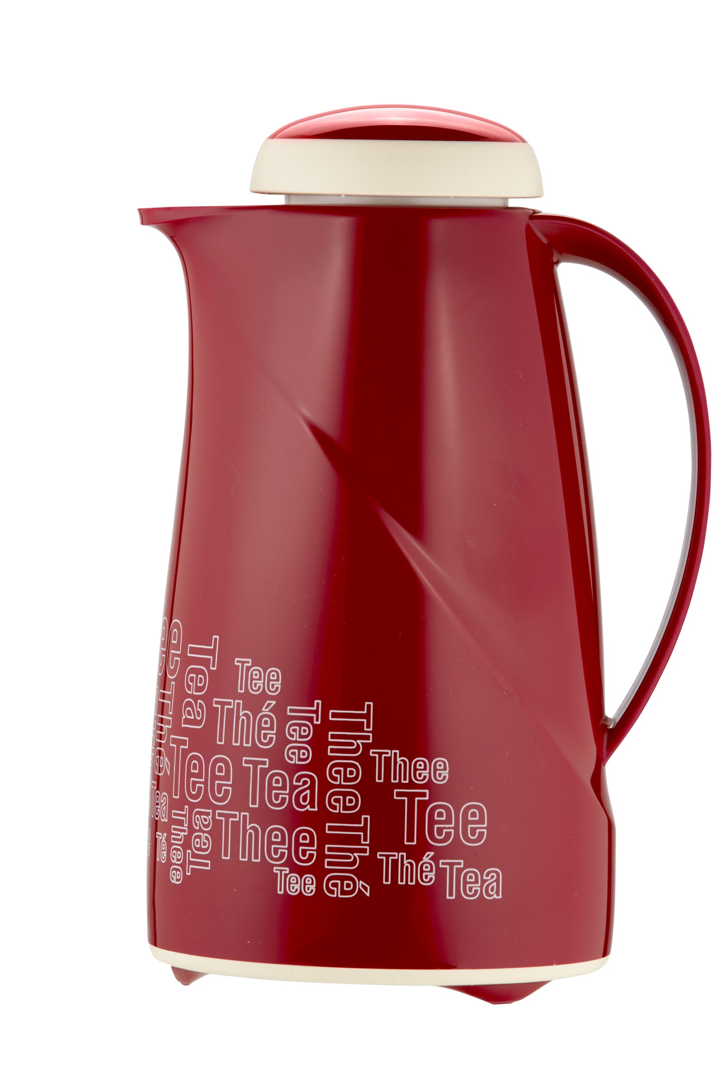 Rote Teekanne mit Schriftzug "Tea".