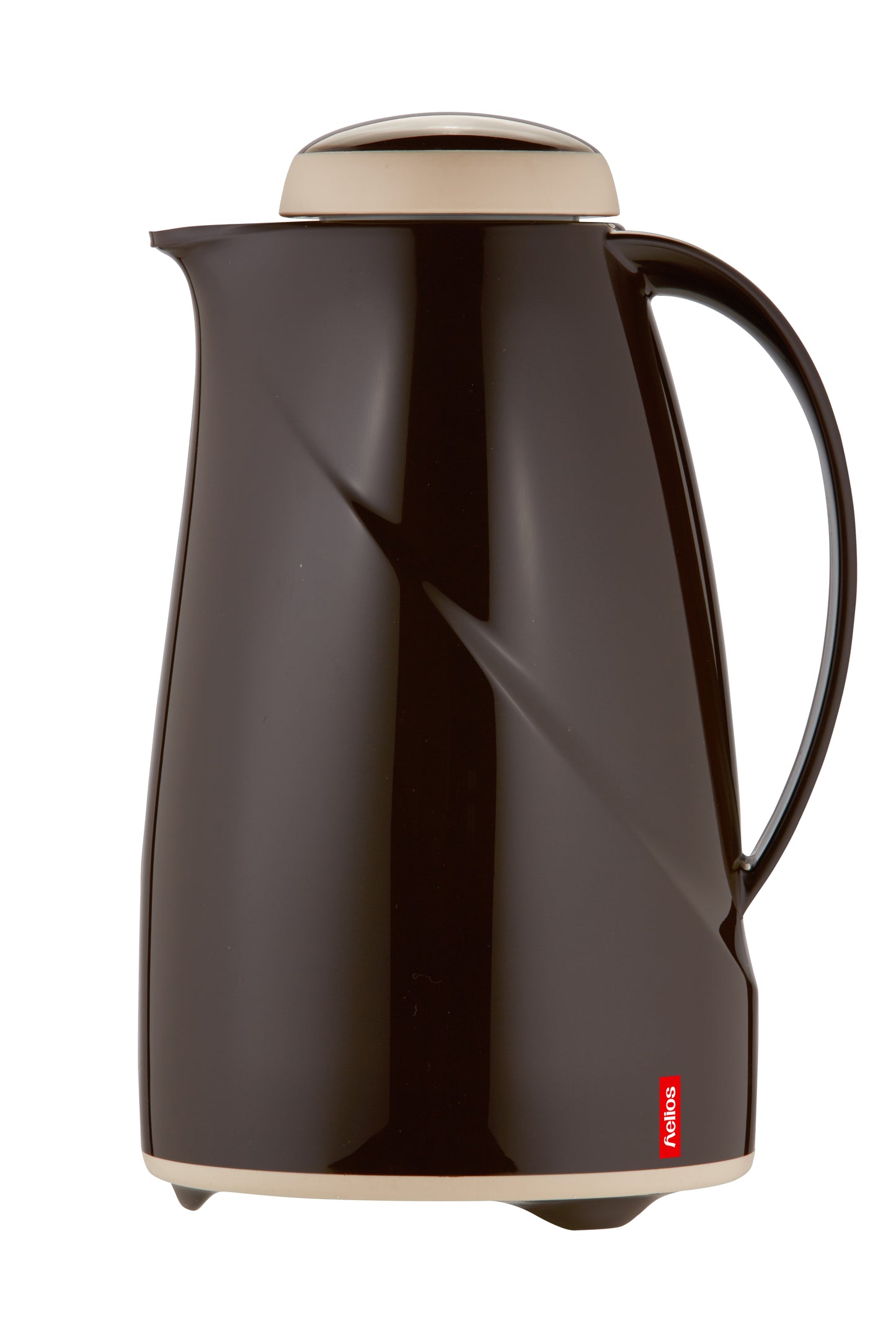 Schwarze Thermoskanne mit Deckel und Griff.