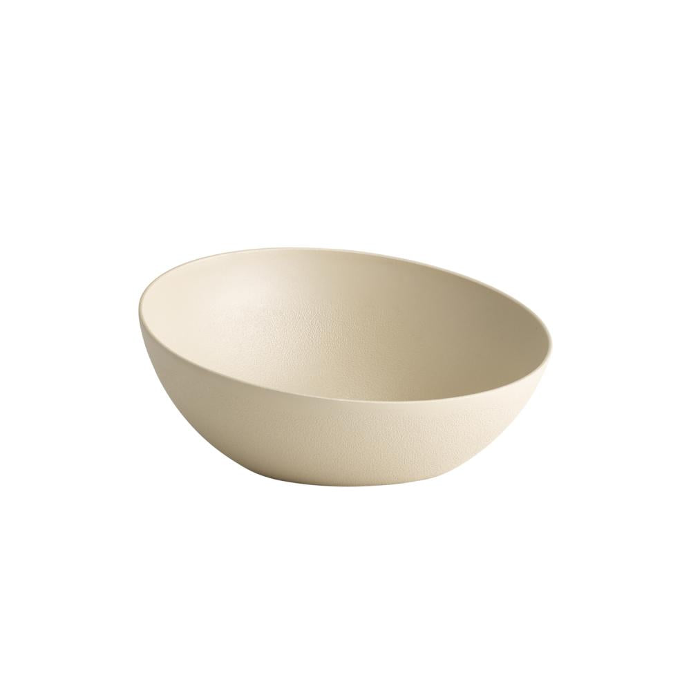 Beige Schüssel aus Melamin Kunststoff.