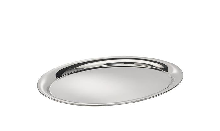 Ovales Edelstahl-Serviertablett für Gastronomie.