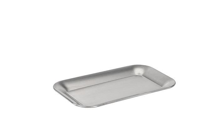 Rechteckiges Edelstahltablett für Gastronomie.