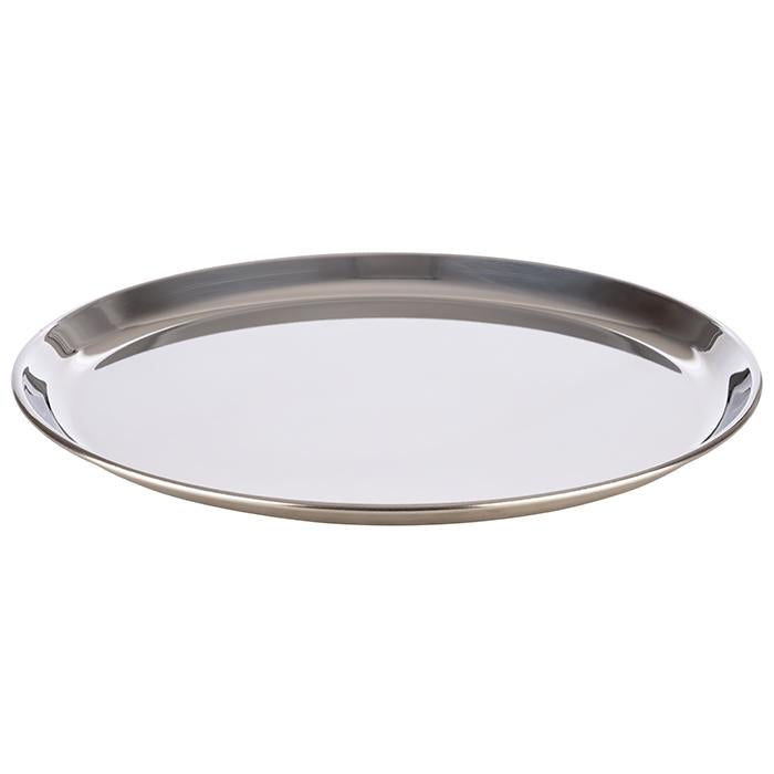 Rundes Edelstahl-Tablett für Gastronomie.