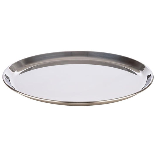 Rundes Edelstahl-Tablett für Gastronomie.