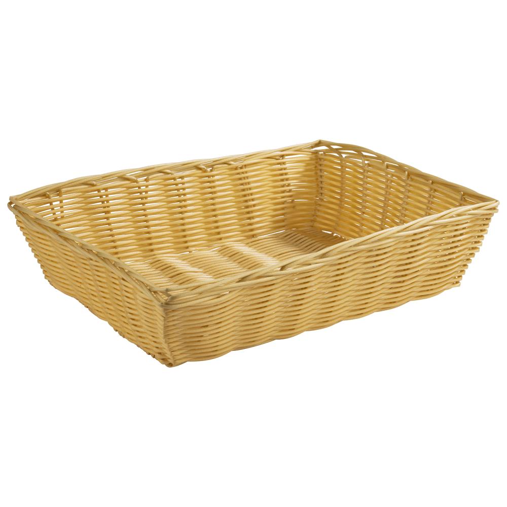Rechteckiger, geflochtener Brotkorb, beige.