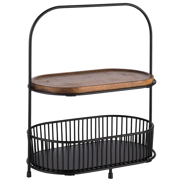 Zweistöckiges Servierregal mit Tabletts.