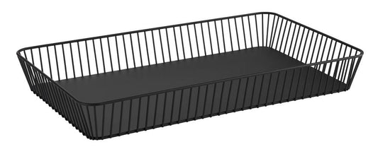 Schwarzer rechteckiger Drahtkorb.